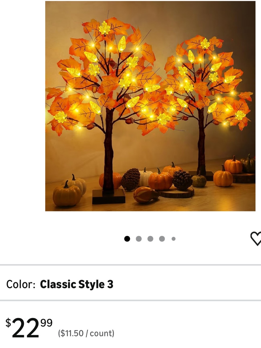 🆕 2 pack, LED Autumn Maple Tree Lamp Pair - Orange & Yellow Fall Decor